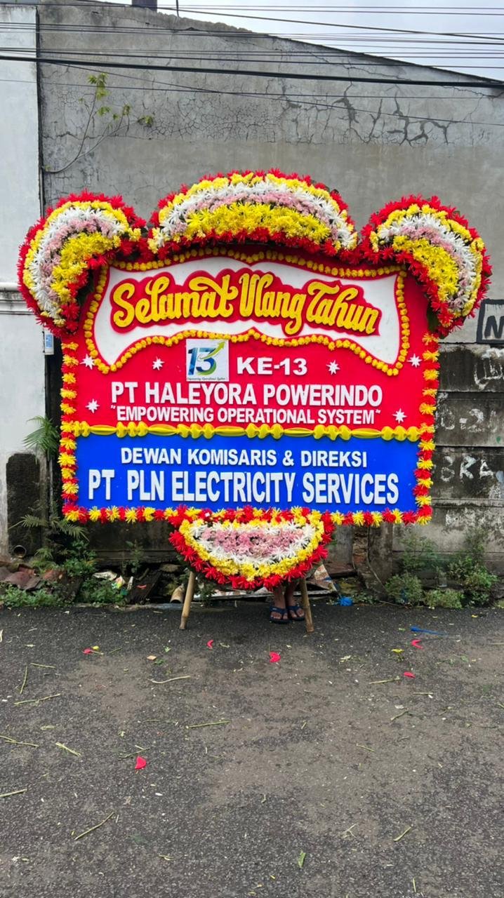 Papan bunga selamat ulang tahun ke-13 PT Haleyora Powerindo dari PT PLN Electricity Services