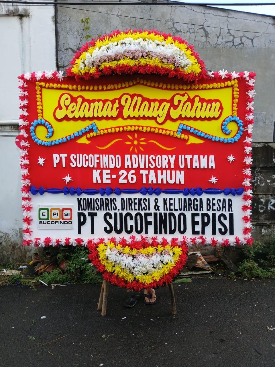 Papan bunga selamat ulang tahun PT Sucofindo Advisory Utama ke-26 tahun dari PT Sucofindo EPISI