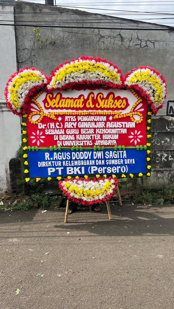 Papan bunga selamat dan sukses pengukuhan Dr HC Ary Ginanjar Agustian Guru Besar Kehormatan Universitas Jayabaya dari PT BKI Persero
