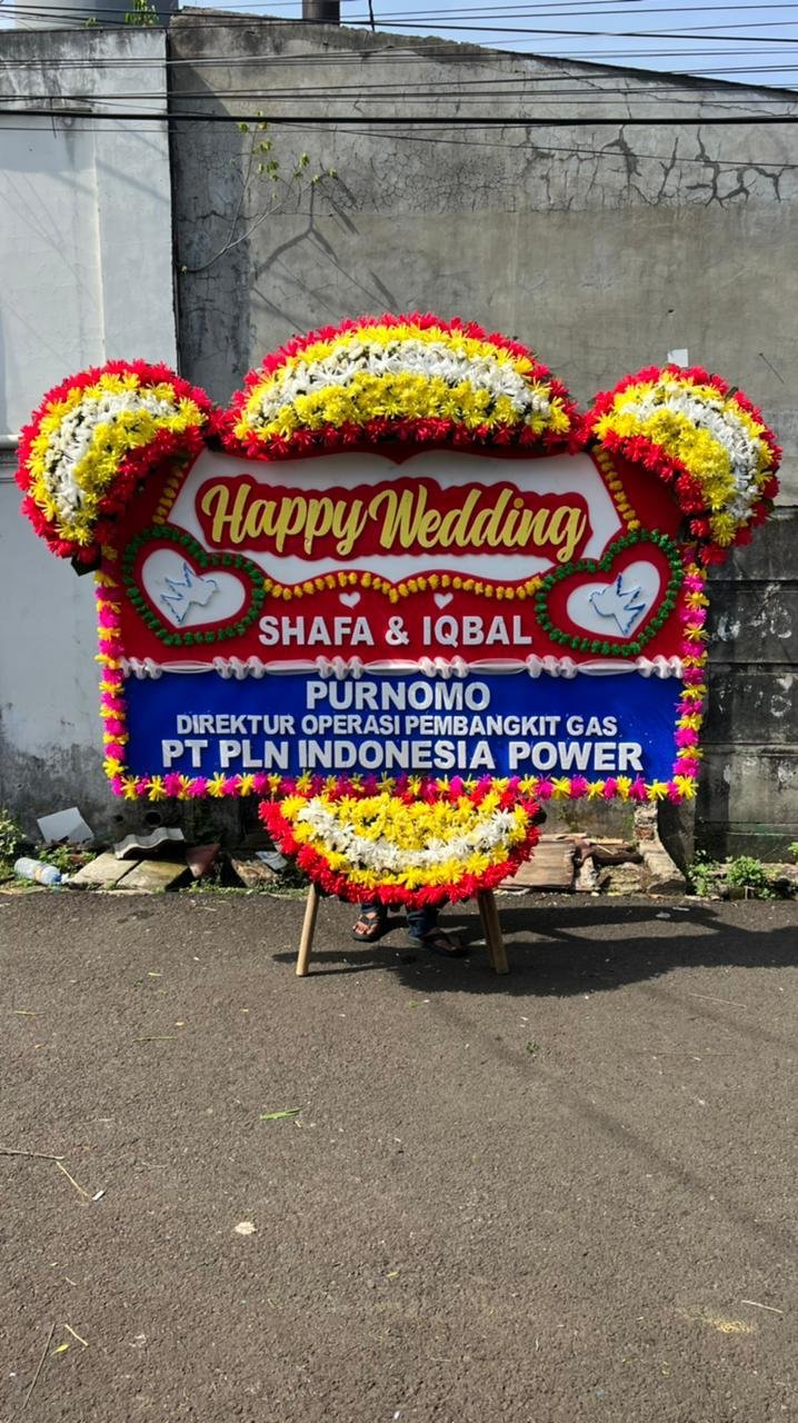 Papan bunga happy wedding Shafa dan Iqbal dari Purnomo PT PLN Indonesia Power